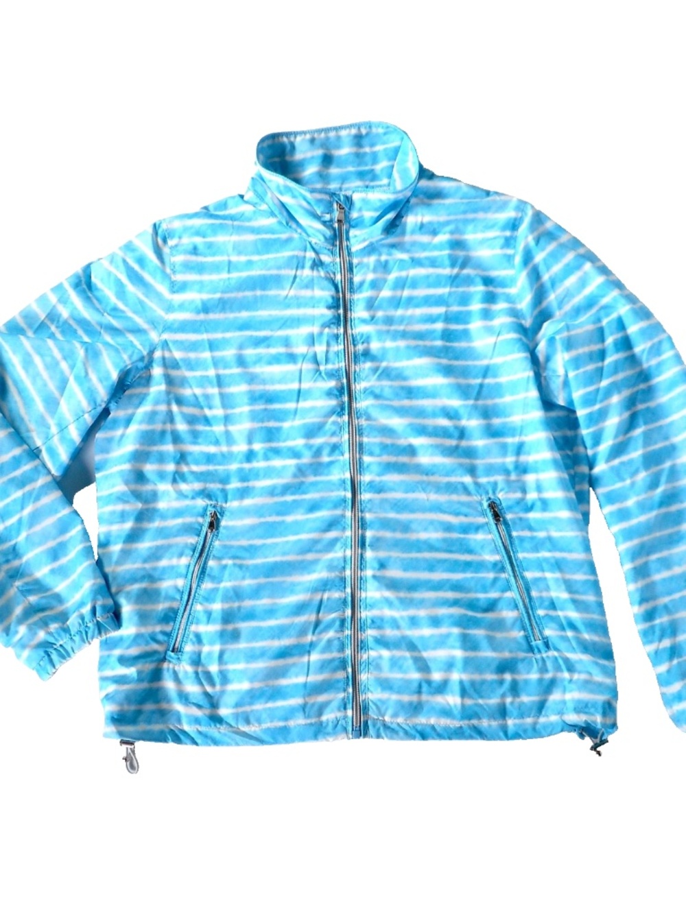 Lauren Ralph Lauren Active Turquoise Blue L Stripe Zip Front Jacket Windbreaker
